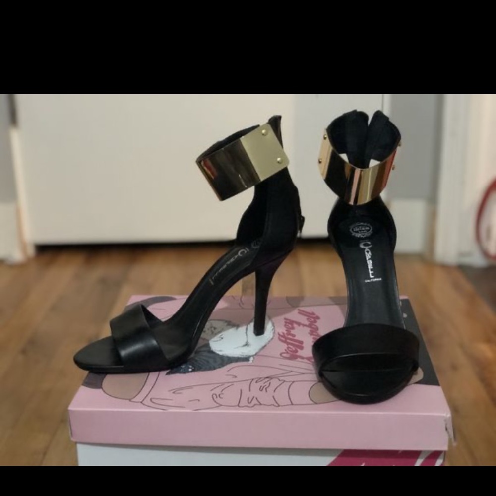 Jeffrey Campbell strap heels with gold strap